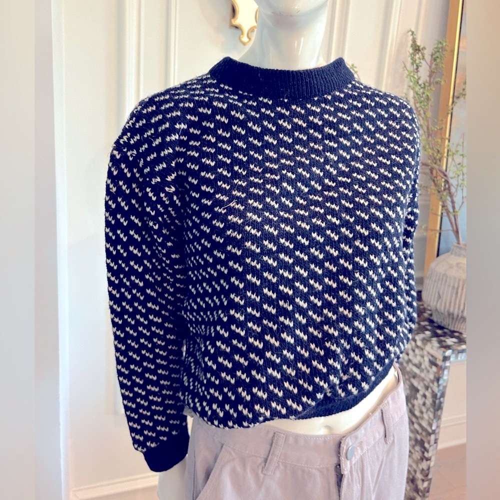 LLBean Vintage Navy Cropped Wool Sweater Jumper